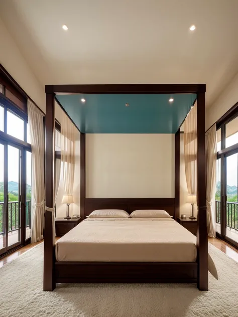 ((best quality, exceptional visual quality)), ((better skin texture, premium material))

Luxury bedroom of a villa, canopy bed, sliding glass door, balcony, big bed, huge room