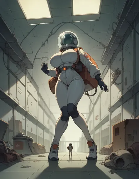 Masterpiece , best quality , Masterpiece , best quality , 1 woman , astronaut suit , wear a hat , big breasts , abdomen , Long legs , shoe , Got corseted , Sticky mucus , abandoned factory , at night