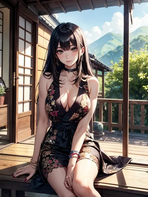 ((最high quality, 8K, masterpiece: 1.3, Ultra HD, high quality, 最high quality, High resolution, realism)) 、A stunningly beautiful 22-year-old Japanese woman、hair color is black、Iriedium Hair、Straight Hair、smile、Slender but well-proportioned, slim and muscul...