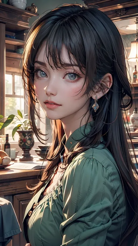 anime, High resolution, Woman close up ((Red braided low ponytail hair)) and (((the most beautiful Green eyes))) in (((Blue clothes))), (((determined)), 8k, Unreal EnGine 5, オクタンレンダリンG, Cute, GamanG, Yoon Gonji, G.To, Gosonjak, Schloop, Severe, Dorm, Noah,...