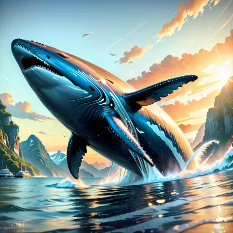 humpback whale soar high in the sky,  (masterpiece:1.2), best quality, high quality, ultra high res, (hyper detailed), absurdres...