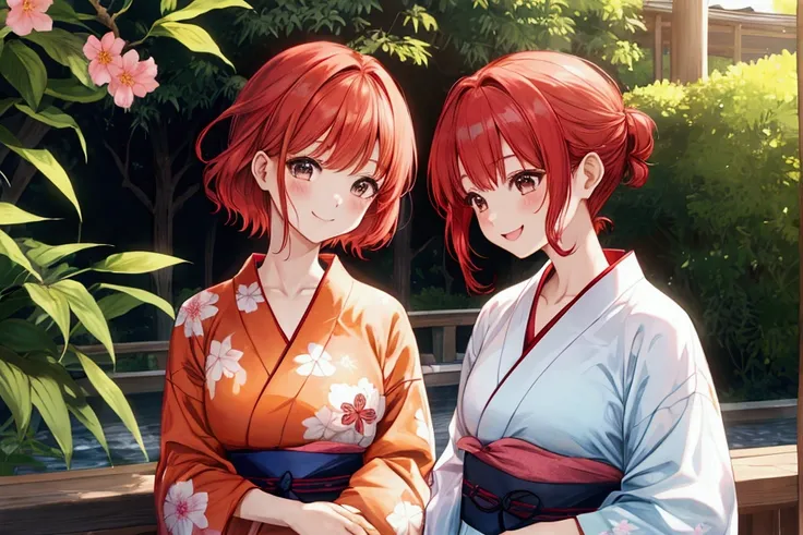 cute、Redhead、short hair、Japanese、Staring at this、Fleeting、masterpiece、Vivid、yukata、smile、kind、turn around，summer