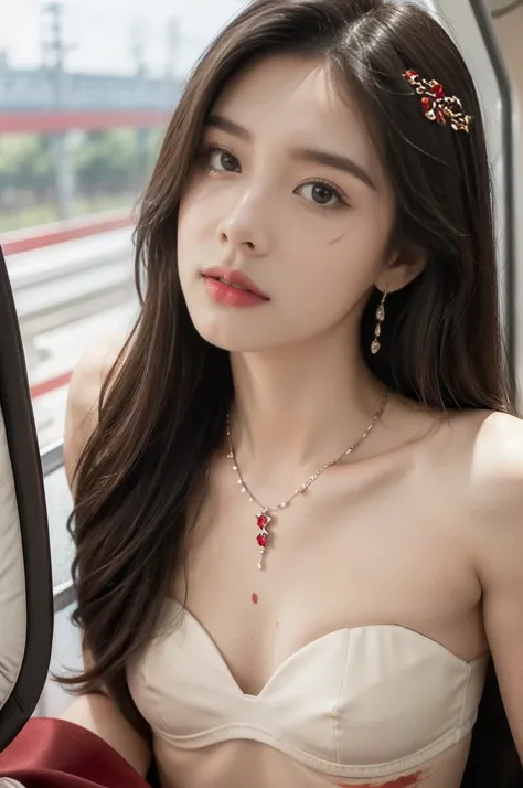 (((best quality))),(((ultra detailed))),(((masterpiece))),illustration,(a stunning girl,solo),(shoulder length straight hair:1.2),((earrings,necklace)),((slim,thin)),((small breasts,flat chest)),(standing:1.3), ((awkwardly,painful,embarrassed)),(In modern ...