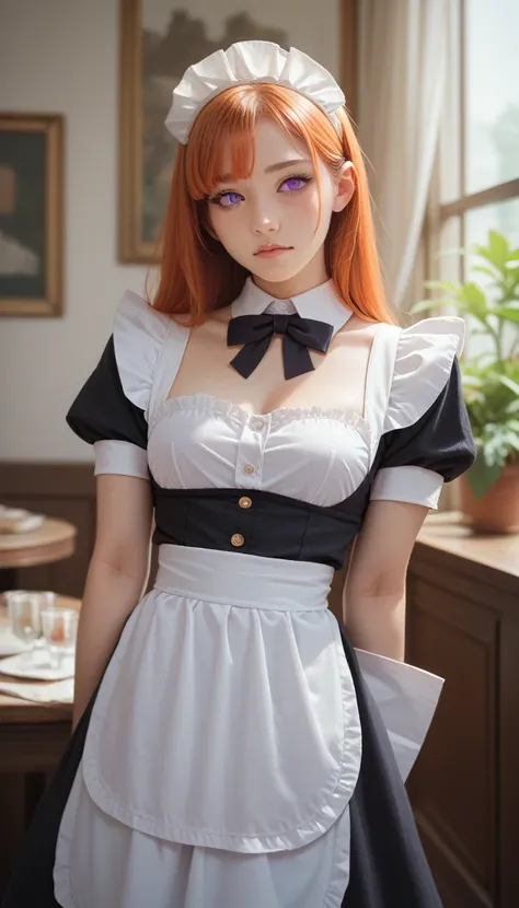 score_9_up, score_8_up, score_7_up, score_6_up,masterpiece, best quality, 1 Girl, Purple Eyes, Orange Hair,maid headdress, maid,