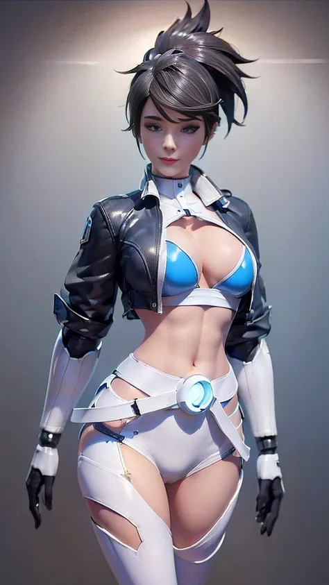 (1GIRL, alone, 独奏), (super detailed face), (Black Long Hair:1.2), (BIG BUTTOCKS, 11 LINE ABS, CLEAVAGE, HUGE FAKE BREASTS:1.5), (MECHA GUARD ARM:1.3), (A girl wearing sexy clothing，scantily clad，Whit cyberpunk sexy maillot，tight clothing，maillot，tight，fitt...