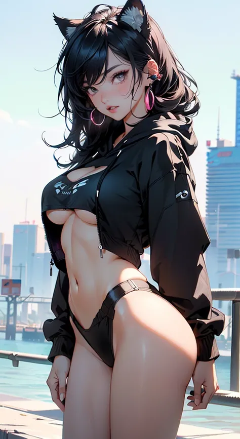 girl spacepunk,(((1girl))),((anime girl with extremely cute and beautiful black hair cat ears walking seductively down the street)),

(large breasts:1.4),saggy breasts,((((black hair,messy hair,colored inner hair,large hair,absurdly long unkempt hair:1.35,...