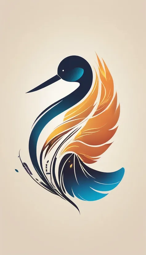 Create a cinematic image, abstract symbol for a film production company based on stories and music. The logo should represent the companionship between a boy musician, A storyteller fantasy bird, a dreamy feather, A boy and a guitar. Minimalist symbol desi...