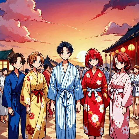 Standing in a summer yukata、Elegant yukata、yukata、Kimono of the common people、Colorful yukata、Japanese summer yukata、Japanese classic summer cute yukata、Red yukata with floral pattern、Summer festival style