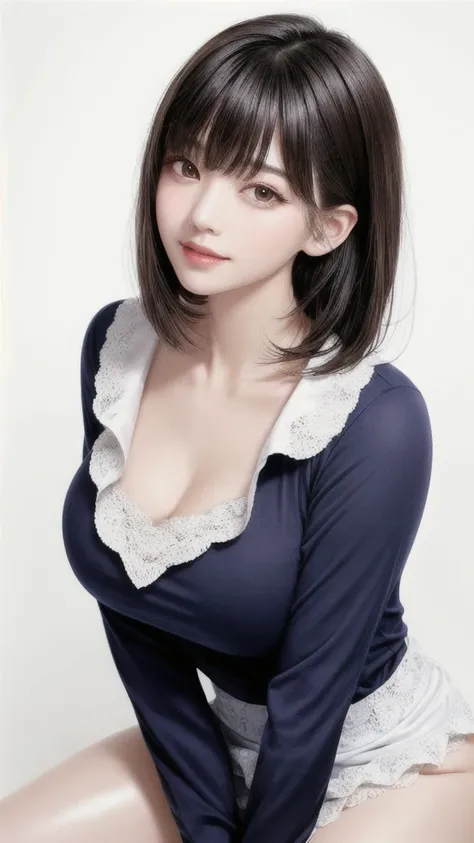  fashion trendy beautiful and attractive woman, gentle and attractive Chinese beautiful woman, Korean (kpop idol), delicate and sexy collarbone, attractive oval face, double eyelids, smart [peach] flower eyes, pink lips, small nose, bare shoulders, focus o...