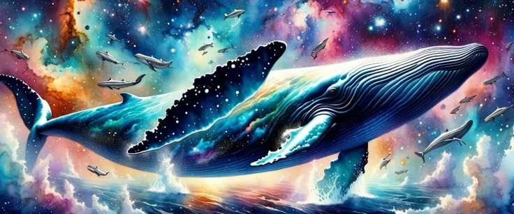 (Flying Whale,on space), Nebula(Art by Slawomir-Maniak), Lush watercolor palette canvas/acrylic, Intricate, Extreme detailing, Complex key, ((Single Shot)), ((Best Quality)), ((Masterpiece)) , ( (Realistic)), (IDEAL), 8K, impressionism: 0.2 Обои Full HD