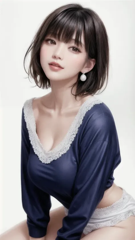  fashion trendy beautiful and attractive woman, gentle and attractive Chinese beautiful woman, Korean (kpop idol), delicate and sexy collarbone, attractive oval face, double eyelids, smart [peach] flower eyes, pink lips, small nose, bare shoulders, focus o...