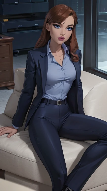 (masterpiece, high quality) woman, formal business suit, shirt, pants, solo , looking at viewer, perfect face, suits Navy blue, crystal blue eyes, eyelashes, makeup,((MS Real Lite - W Legs on Stomach LoRA)), fucked