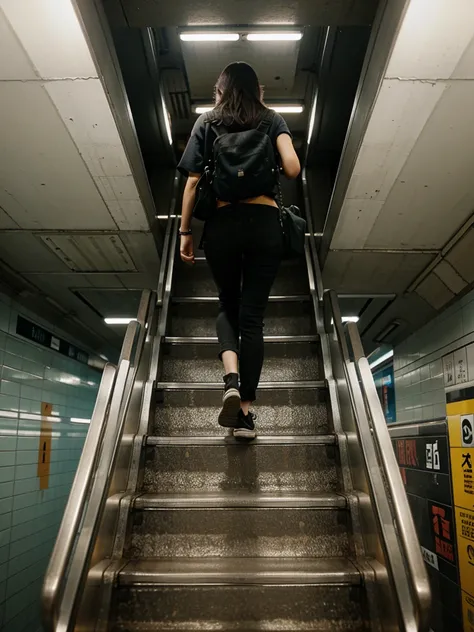 steps in the subway going down, top view