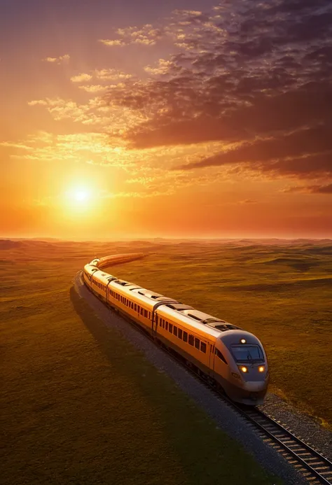 A train running on the horizon of the sunset　Landscape