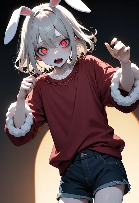 masterpiece, Highest quality, High resolution, One boy, Cream colored hair, Gray Hair, Pearly hair, Nice boy, Bunny ears, Loose-fitting clothing, Larger clothes, dark red eye, eyeの下のたるみ, dark circles under eye, やみcute, Fluffy hair, Voluminous Hair, skinny,...