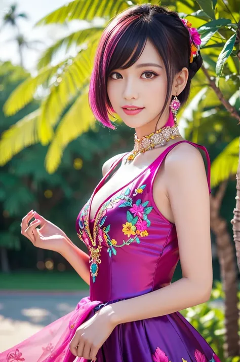 (masterpiece:1.4), (best quality:1.4), ultra high res, ultra high resolution, ((detailed facial features)), HDR, (realistic, photorealistic, photo-realistic:1.37), full body Esbian, sexy Vietnamese model, (-anime), vivid colors, ((vivid colors multicolor (...