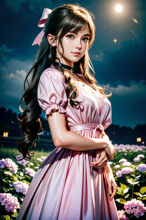 (masterpiece, 最high quality)
Aeris FF7, 1 Girl, alone, Long Hair, bangs, Brown Hair, dress, bow, ribbon, jewelry, Closed Mouth, Green Eyes, Red jacket, hair ピンクribbon, Upper Body, Braid, hair bow, Side Lock, choker, necklace, lips, parted bangs, pink bow, ...