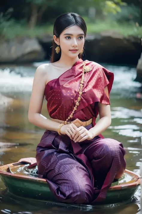 beautiful girl ,thai women&#39;warrior, walking at thai measure, dynamic poses, thai noi, long ponytail,black eyes,abdominal mus...