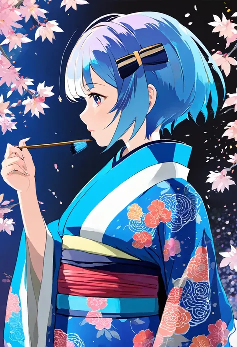 Acrylic painting of a Japanese “tanabata”girl donning a yukata,, blending techniques with elements reminiscent of Genshin Impact, showcased with a medley of palette knife and brush strokes, trending on Pixiv Fanbox, high-key palette, soft yet defined. A de...