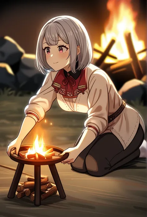 1 female, Alisa Mikhailovna Kujou, Arya getting deleterious when being pulled by hand,Alisa Mikhailovna Kujou, Arya with campfire background at night,<lora:alisa_XL_v1:0.8
Solo, long hair, eyebrows showing through, eyebrows, silver hair, hair ribbon, blue ...