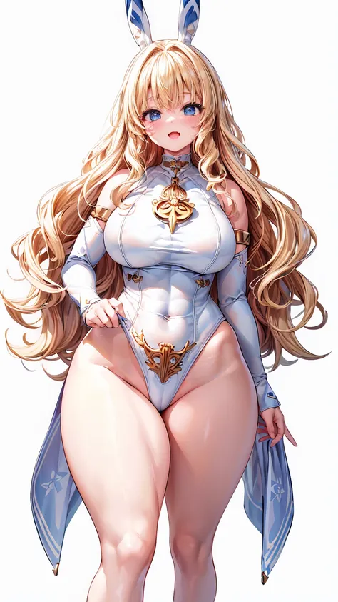 Very detailed、Highest quality、Best image quality、masterpiece、8k、Anime Face、A kind smile、(Open your mouth:1.3)、Sparkling Blue Eyes、(Blonde wavy hair:1.5)、(Soft body:1.3)、(High leg:2.0)、Thigh belt、(Cowboy Shot:1.5)、(SFW Giant)、(Thick body:1.2)、(good:1.5)、(SX...