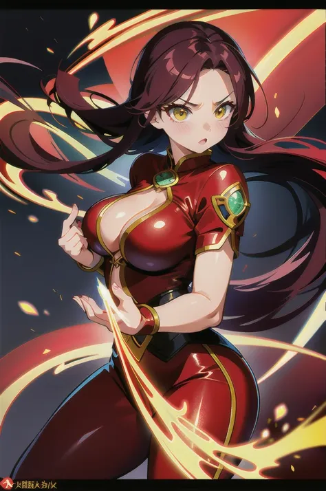 liang xing style a red blood ruiva nami sexy bright winter clothes holds in her hands a glass vessel with energy eye green big i...