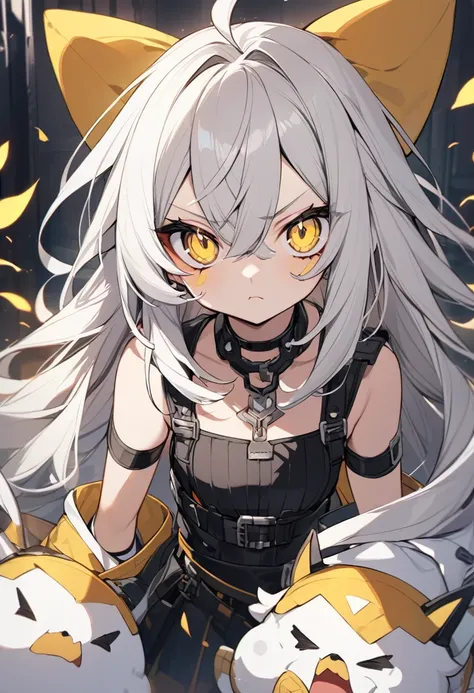 girl　cute　Mean　White Hair　Yellow Eyes