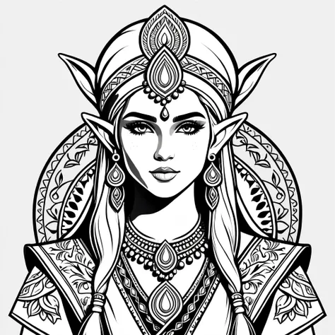 viking elf in indian folk outfit, vector graphics, strong contours
