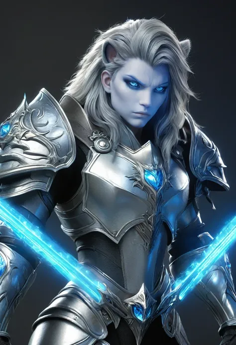 score_9,score_8_up,score_7_up,masterpiece, best quality, lion, ghost, translusent body, radiant glow, blue light, grey body, long hair, grey eyes, extremely detailed eyes, fierce look, long arms, claws, plate armor