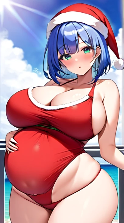 Santa,Swimwear,Big Breasts,Pregnant women,Pregnant belly,Super Breasts,Blue Hair,Bobcut