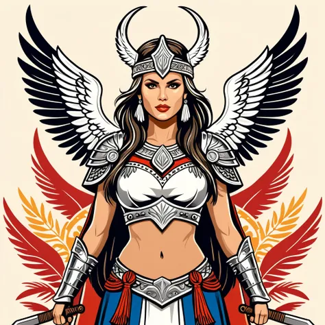 viking valkyrie in cubanese folk outfit, vector graphics, strong contours
