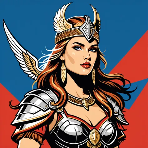 viking valkyrie in cubanese folk outfit, vector graphics, strong contours
