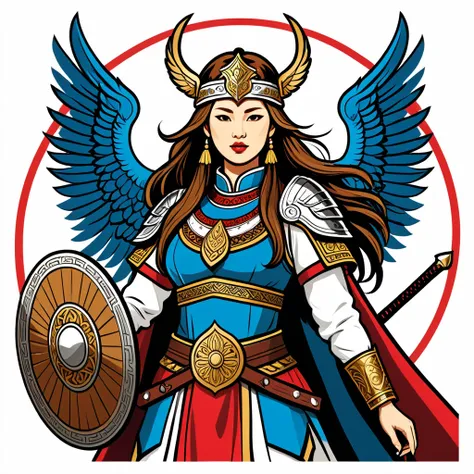 viking valkyrie in korean folk outfit, vector graphics, strong contours
