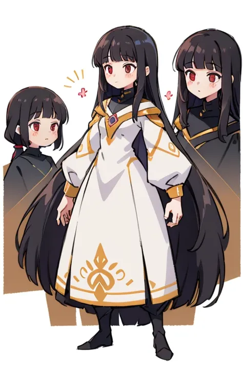 girl　Primary school students　Young Girl　小さいgirl　Height: 130cm　Standing picture Simple design　The dress is a one-piece　Long hair　Long Black Hair　Hair is black　Red eyes　Shoulder Bare