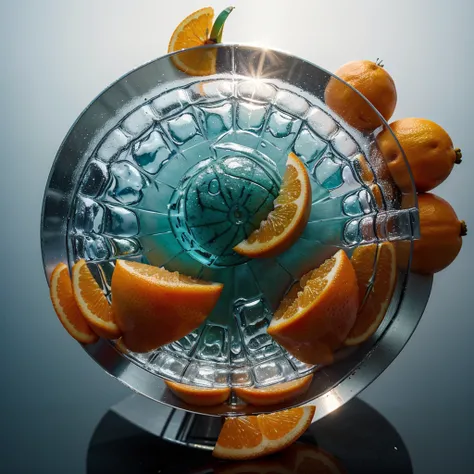 There is one frozen mandarin orange in the center of the screen.