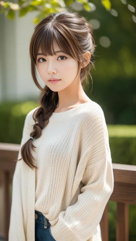 Ultra-high resolution, Superior Quality, Highest quality, Very detailed, Realistic, 8k, RAW Photos, Highest quality, masterpiece, Attractive girl, Awesome girl, Brown Hair, Shoulder-length layers, Asymmetrical bangs, K-POPアイドル, Sophisticated, stylish, Whit...