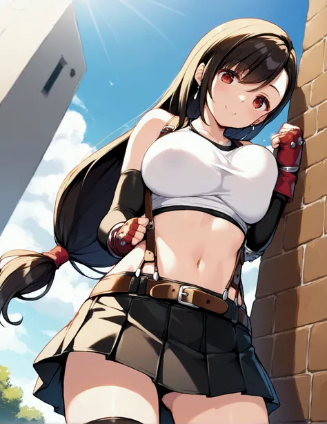 (score_9
score_8_up
score_7_up
score_6_up
score_5_up
score_4_up
source_anime),,BREAK , ,dutch angle,,breast below view, breast press,,standing,leaning on wall.(Side pose). upperbody,,Solo ,1girl, tifa lockhart, final fantasy, tareme,black hair, low-tied lo...