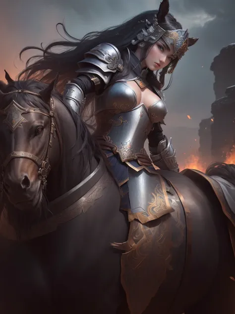 (a close up of a woman in armor riding a horse), zhao yun, mongol, genghis khan, xianxia hero, guan yu, naranbaatar ganbold, persian warrior, photo of genghis khan, inspired by Fan Kuan, inspired by Huang Shen, inspired by Cao Zhibai, inspired by Zhao Yuan...