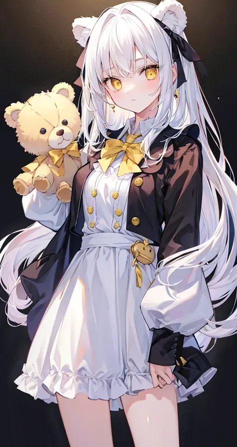 girl　cute　I have a teddy bear　White Hair　Yellow Eyes　