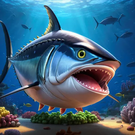 Huge tuna, pixar cartoon style，masterpiece, best quality