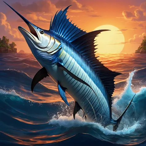 Giant sailfish, pixar cartoon style，masterpiece, best quality