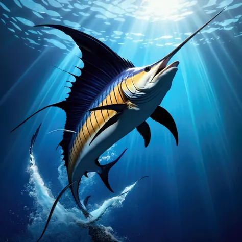 Giant sailfish, pixar cartoon style，masterpiece, best quality