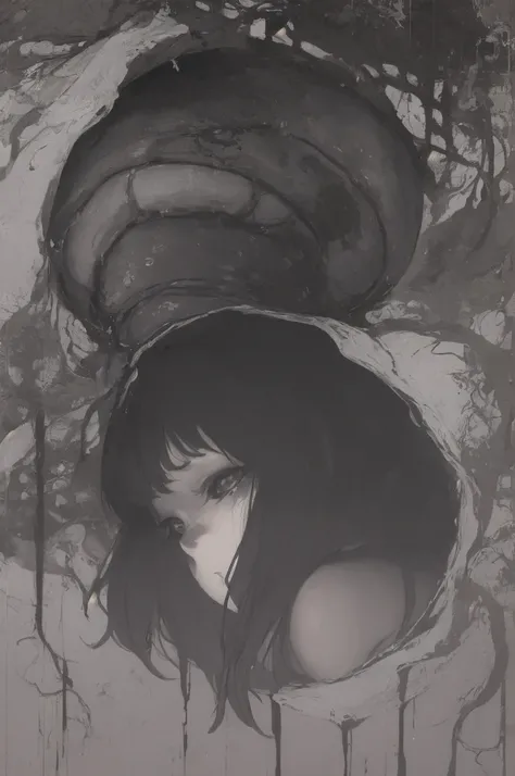 masterpiece, best quality, by artist junji ito style,
shoggoth, body horror, black slime, melting, 1girl
