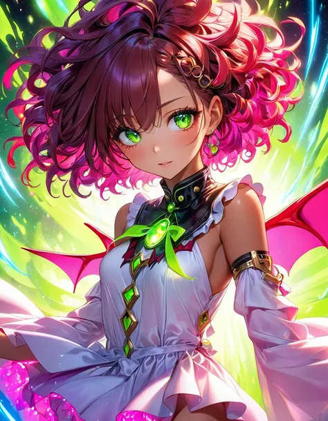 atmosphere Devil horror In a mesmerizing cascade of color and light, an enchanting anime girl sexy hot all Green bats candroites viewers with her ethereal beauty afro marron neon Sakura Her delicate features are framed by cascading locks of shimmering long...