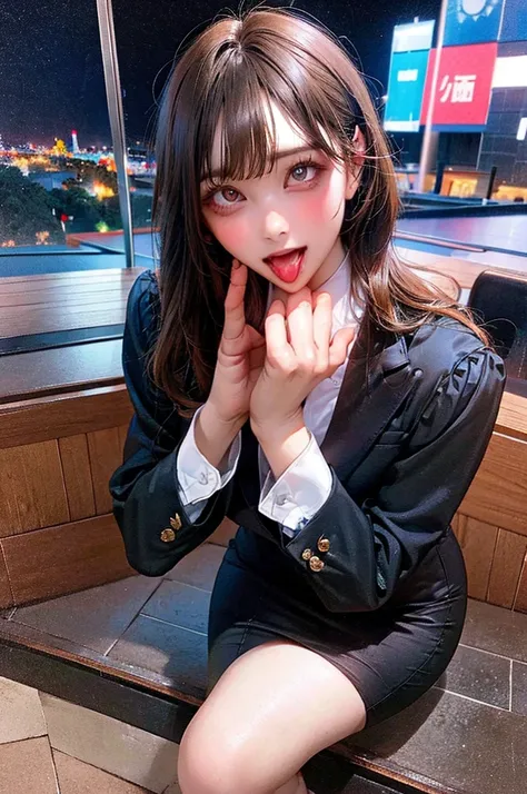 office,company,Night view,room,desk,computer,monitor,allfours:1.5,masterpiece,quality,High resolution,高quality,Realistic,Brown Hair,blunt bangs,business suit,Pencil Skirt,Black jacket,White collared shirt,whole body,Ahegao,Drooling:2.0,Sweat:2.0,High heels...