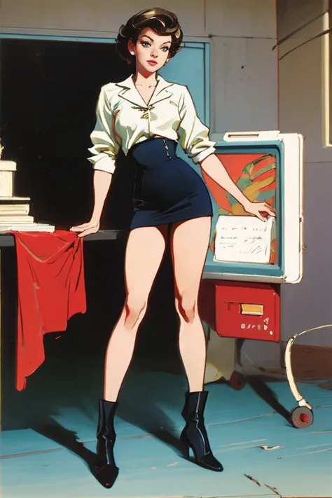 (best quality, masterpiece), 1 woman, 1980s (style), pin-up (style)