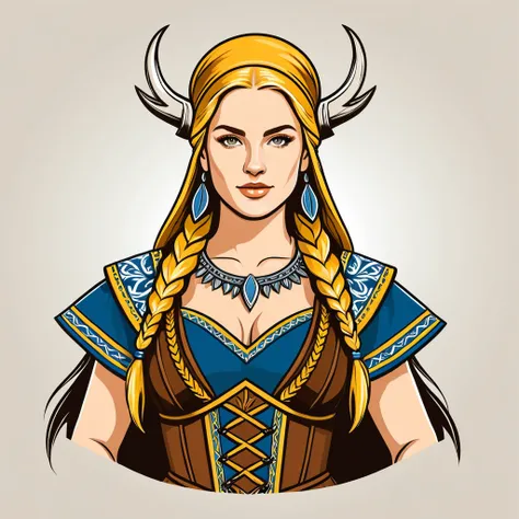 viking amazon in swedish folk outfit, vector graphics, strong contours
