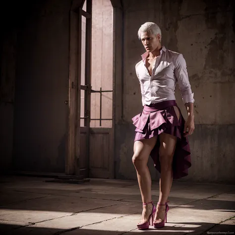 Vergil from Devil may cry Wearing a pink skirt and high heels