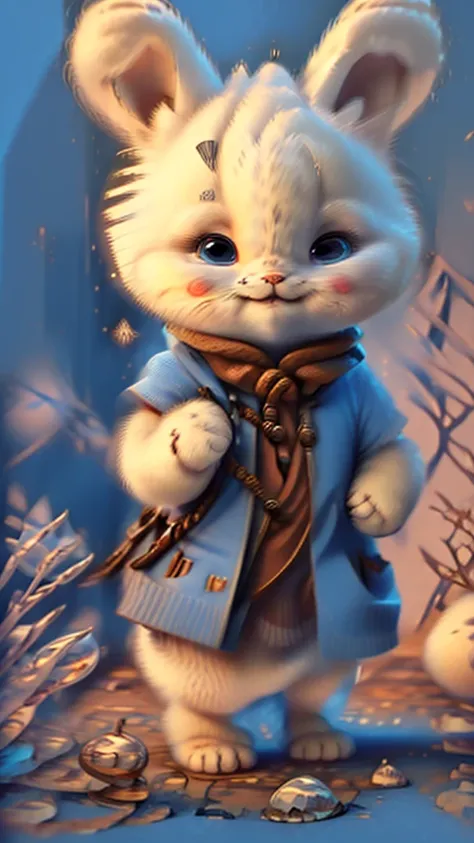 highest quality,Very detailed,Realistic,(photoRealistic:1.2),Anthropomorphic performance、Shaggy white cat,Adorable,soft,fuzzy,Playful,Expressive blue eyes,small, Rounded body,Small feet、Warm lighting,Are standing、suit、
