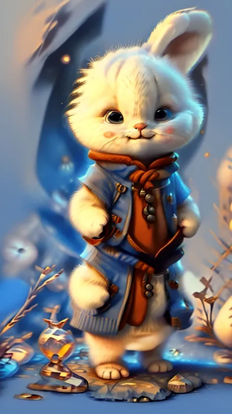 highest quality,Very detailed,Realistic,(photoRealistic:1.2),Anthropomorphic performance、Shaggy white cat,Adorable,soft,fuzzy,Playful,Expressive blue eyes,small, Rounded body,Small feet、Warm lighting,Are standing、suit、
